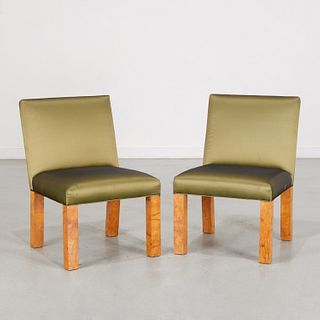 Pair Deco style burlwood slipper chairs