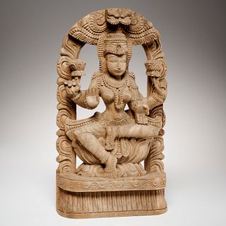 Indian wood carving of Lakshmi