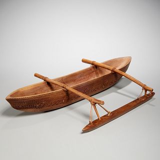 Vintage Polynesian outrigger canoe model
