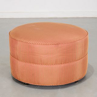 Custom silk upholstered drum poof