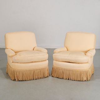 Pair custom upholstered club chairs