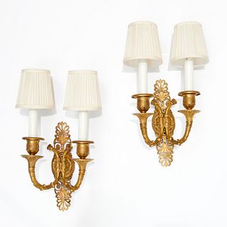 Pair Charles X style gilt bronze wall sconces