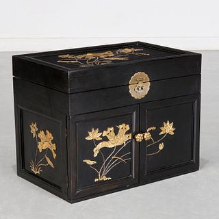 Chinese black lacquered jewelry chest