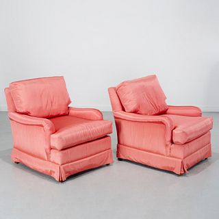Nice pair custom silk upholstered club chairs