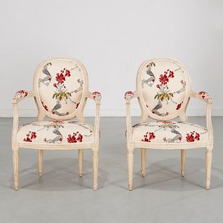 Nice pair Louis XVI style painted fauteuils