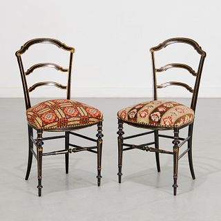 Pair Victorian ebonized and gilt side chairs