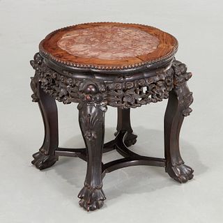 Chinese Export hardwood marble top stand