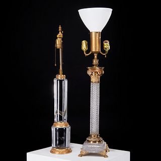 (2) Neo-Classical style glass column table lamps