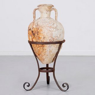 Large Greco-Roman style shell encrusted amphora