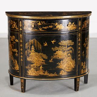George III style black japanned demilune cabinet