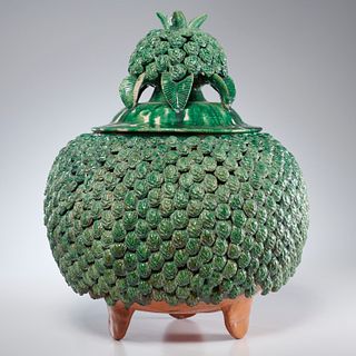 Mexican Folk Art glazed terracotta pineapple urn