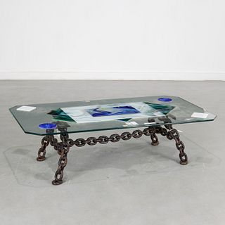 Brutalist welded chain link coffee table