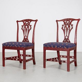 Nice pair Chinese Chippendale lacquered chairs