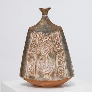 Large Mid-Century sgraffito pottery vase