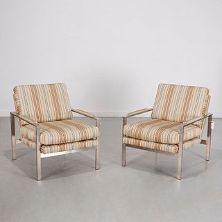 Custom pair Ethan Allen upholstered lounge chairs