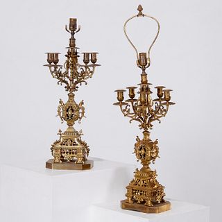Pair Baroque Revival candelabra lamps