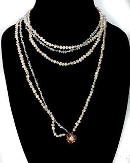 Freshwater cultured pearl, sapphire & 14k gold necklace