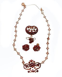 Group of Bohemian garnet and 10k gold jewelry