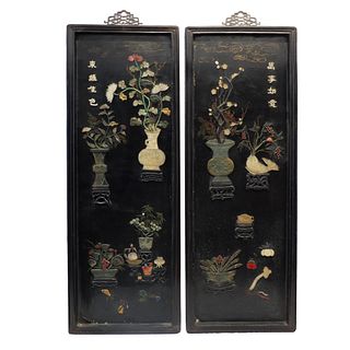 Pair of Chinese Black Lacquered Wooden Panels