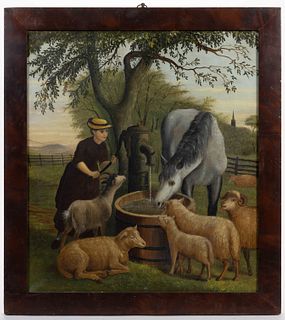 VIRGINIA SCHOOL (19TH CENTURY) FOLK ART FARM SCENE