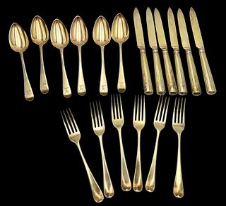 18 Piece English Sterling and Vermeil Flatware