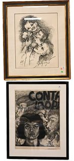 Six Piece Group of Monochromatic Lithograph/Engraving Pieces
