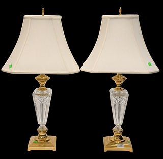 Pair of Waterford Brass and Glass Table Lamps