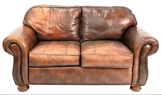 Thomasville Factory Distressed Leather Upholstered Loveseat