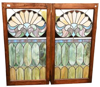 Pair of Stained Leaded Glass Windows