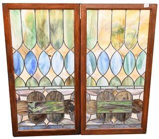 Pair of Stained Leaded Glass Windows