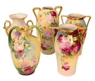 Group of Five Large Porcelain Handled Vases