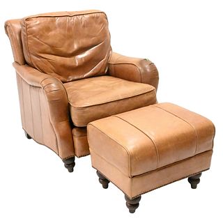 Leather Upholstered Club Chair and Ottoman