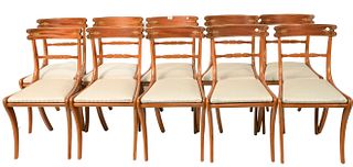 Set of 10 William Tillman Regency Style Inlaid Dining Chairs