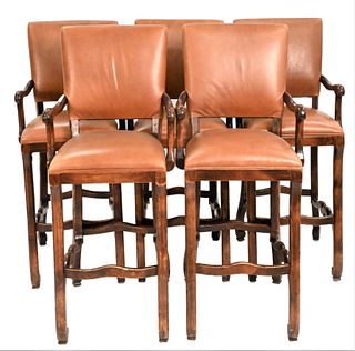 Set of Five Lorts Leather Upholstered Barstools