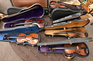 Group of Nine Violins with Cases
