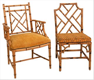 Two Faux Bamboo Hollywood Regency Style Chairs