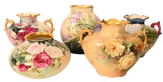 Five Piece Limoges Hand Painted Vases,