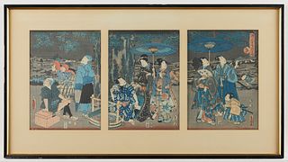 Utagawa Kunisada Japanese Woodblock Triptych