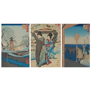 3 Japanese Woodblock Prints Hiroshige & Chikanobu