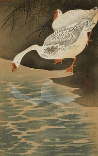 Ohara Koson "Geese on the Bank" Woodblock Print