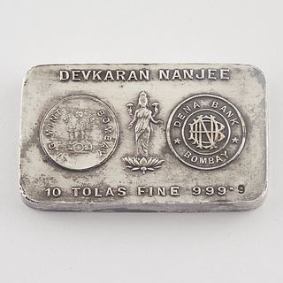 Indian Devkaran Nanjee .999 Silver Ingot Bar