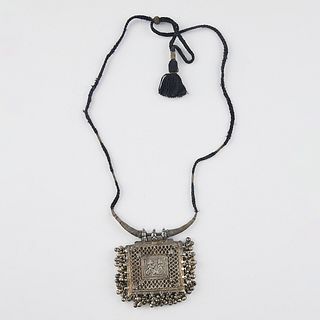 Indian Hindu Silver Pendant Necklace