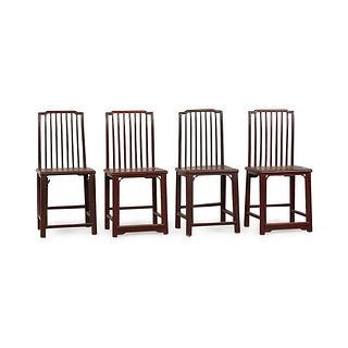 4 Chinese Lacquered Spindle Back Side Chairs