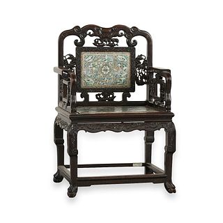 19th c. Chinese Chair w/ Famille Verte Porcelain