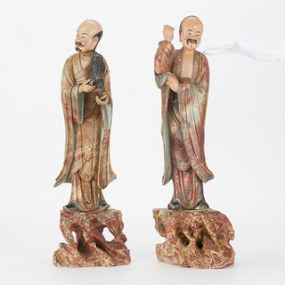Pair of Massive 19th c. Chinese Soapstone Figures