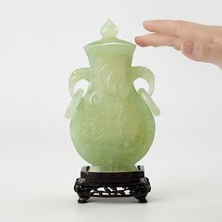Chinese Serpentine Covered Vase w/ Phoenix