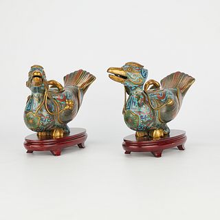 Pr Chinese Cloisonne Duck Incense Burners
