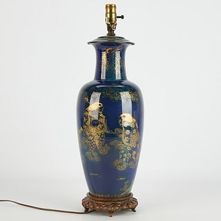 Chinese Gilt Powder Blue Porcelain Vase as Lamp