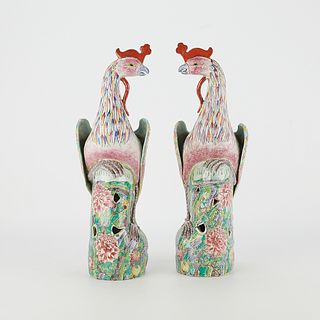 Large Pair Chinese Export Porcelain Phoenix