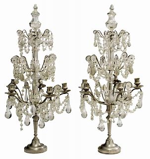 Pair Pewter and Cut Crystal Three-Tier